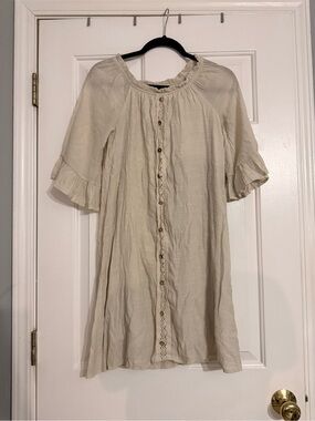 Boho Button-Front Cream Women's Dress